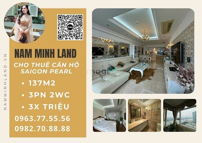 Căn hộ Saigon Pearl Bình Thạnh 137m² giá 37 triệu - Không gian sống đẳng cấp!