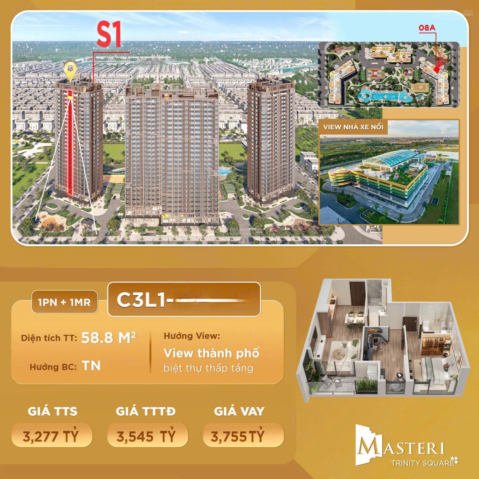 Căn hộ 2PN Masteri Trinity Square Hưng Yên 58.5m² giá 3.28 tỷ - Đầu tư sinh lời ngay!