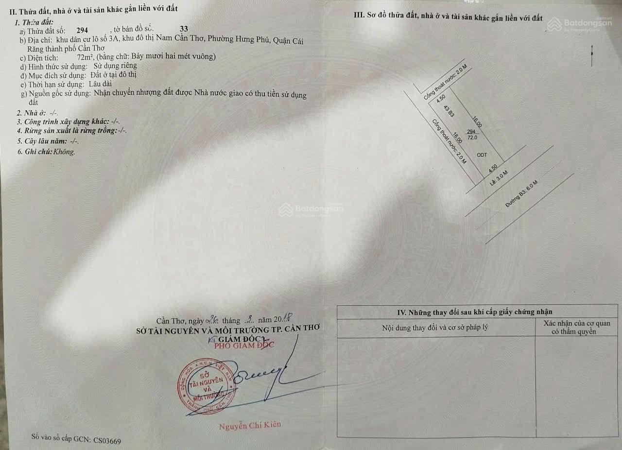 Đất nền 72m² đường B3 KDC Hưng Phú Cần Thơ - Cơ hội đầu tư hiếm có!