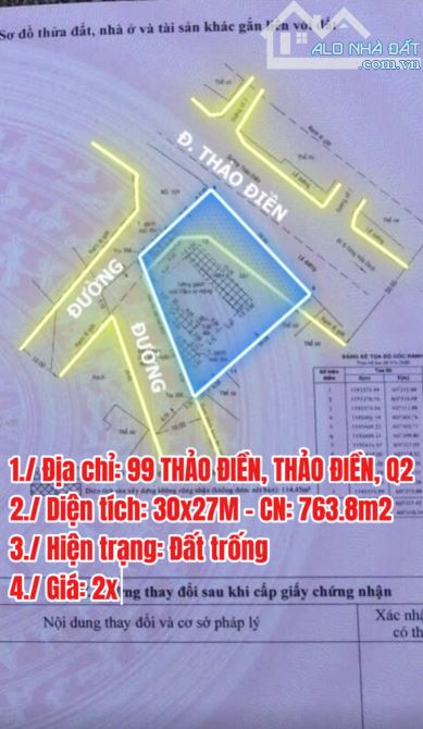 Đất Thổ Cư Thảo Điền 763.8m² giá 220 tỷ - Cơ hội đầu tư hấp dẫn!