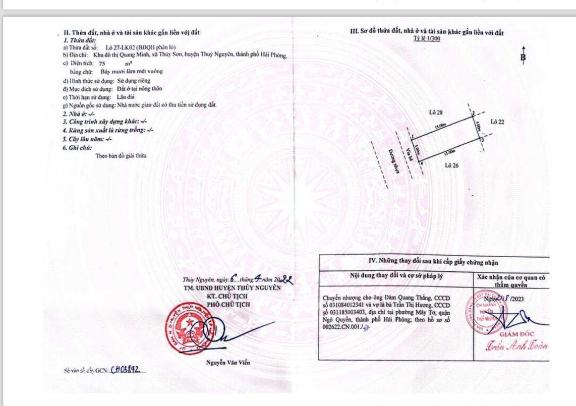 Bán lô đất 75m² tại Quang Minh, Thủy Nguyên, Hải Phòng - Cơ hội hiếm có!