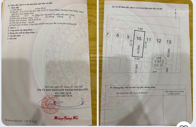 Ô đất TĐC Hùng Thắng 63,5m² giá 4.1275 tỷ - Đầu tư sinh lời!