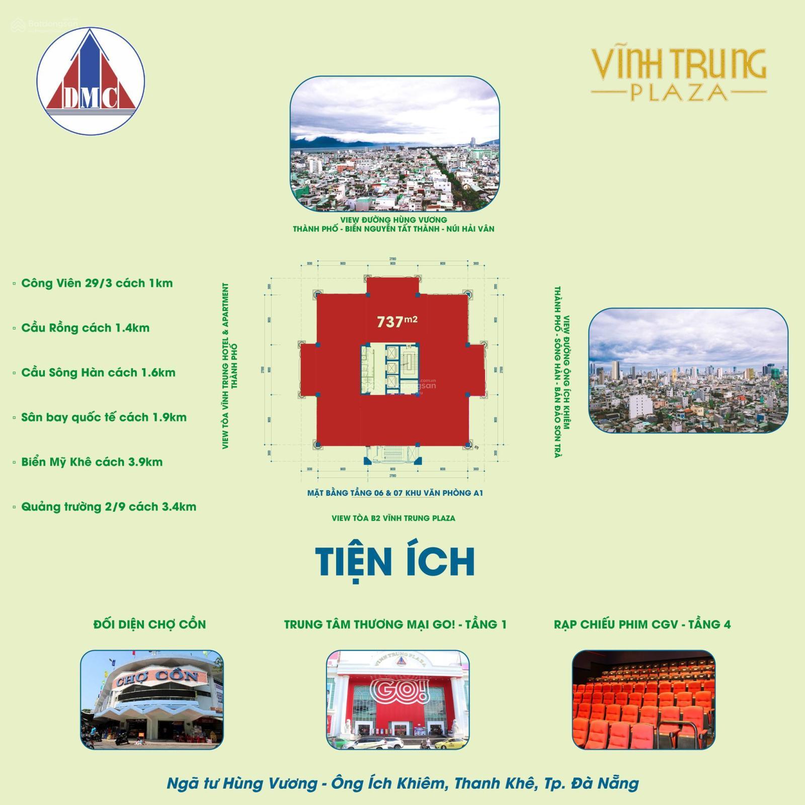 Văn phòng cho thuê 737m² tại Vĩnh Trung Plaza - Vị trí đắc địa trung tâm