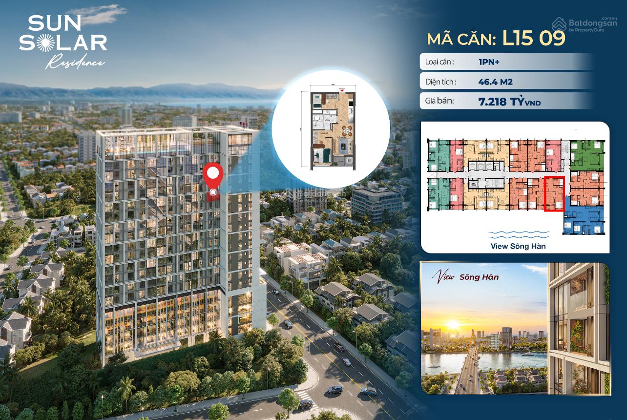 Căn hộ 1PN tầng 15 view sông Hàn 46.4m² tại Hải Châu chỉ 5.87 tỷ