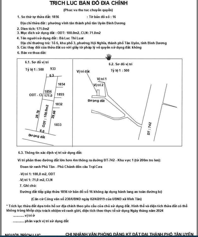 Đất nền 171m² tại Vĩnh Tân giá 1.46 tỷ - Cơ hội đầu tư hấp dẫn!