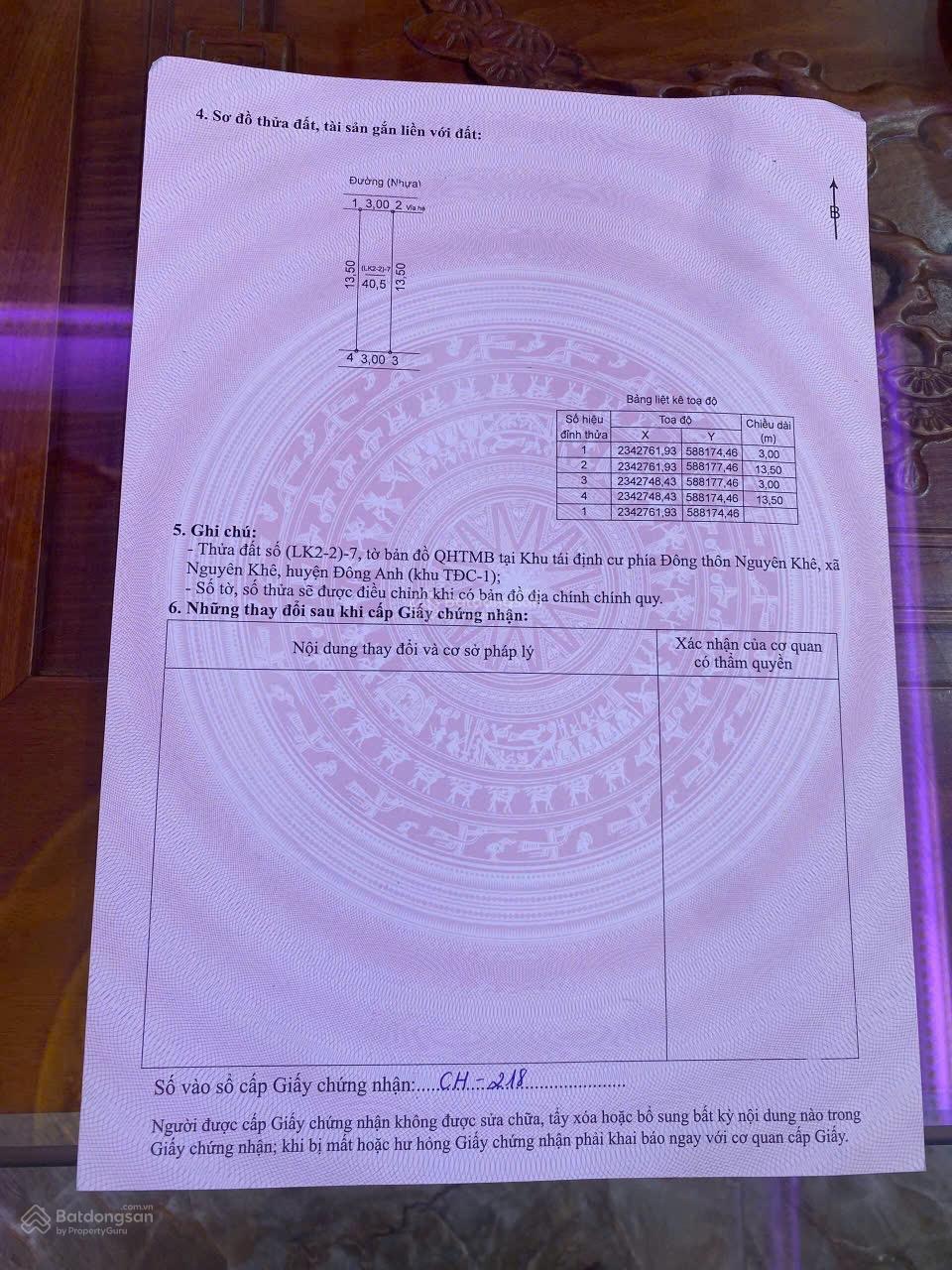 Đất tái định cư Nguyên Khê 40,5m² giá 4.455 tỷ - Cơ hội hiếm có!