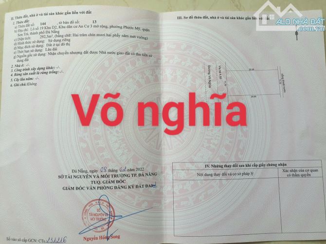 Đất mặt tiền Võ Nghĩa 292,5m² giá 40 tỷ - Cơ hội đầu tư tuyệt vời!