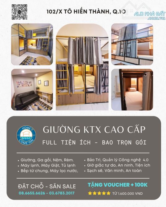 Giường KTX cao cấp Quận 10 25m² giá 1.4 triệu - Cơ hội không thể bỏ qua!