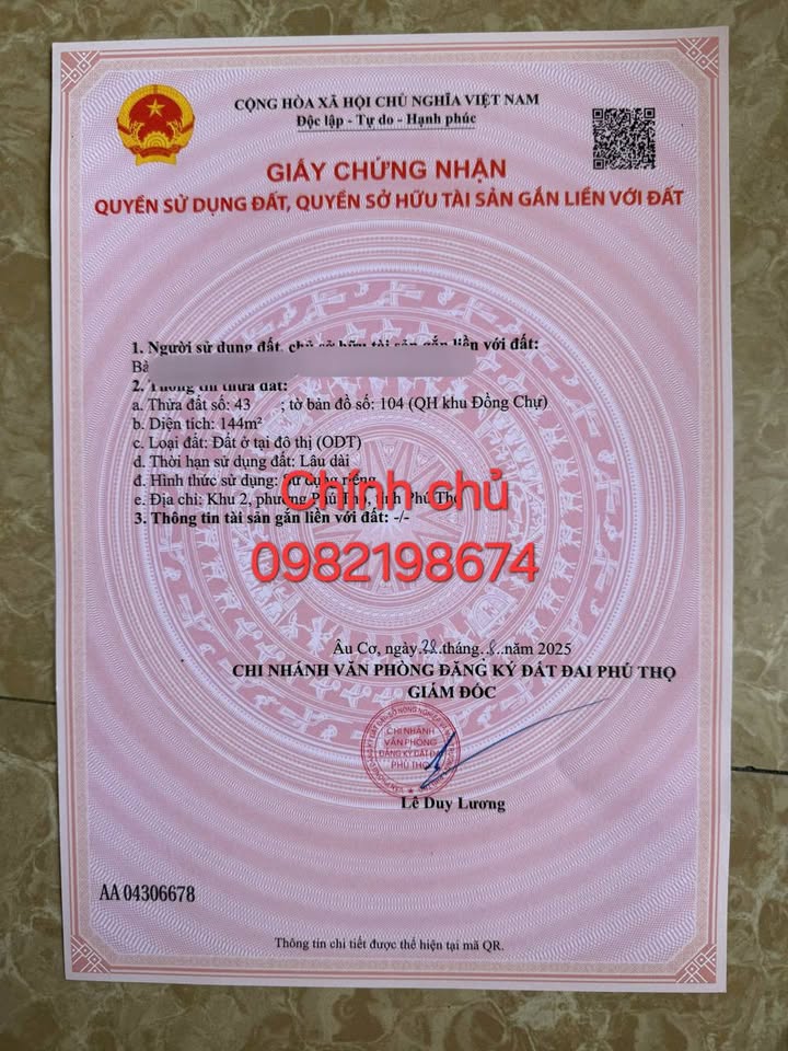 Đất nền tại Băng 2, Hà Lộc, Phú Thọ 144m² - Tiềm năng đầu tư vượt trội!