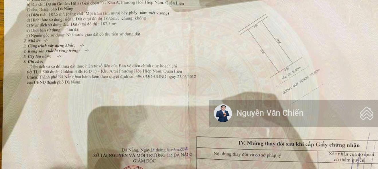 Đất nền Golden Hills City 187,5m² giá 6,8 tỷ - Cơ hội vàng cho nhà đầu tư!