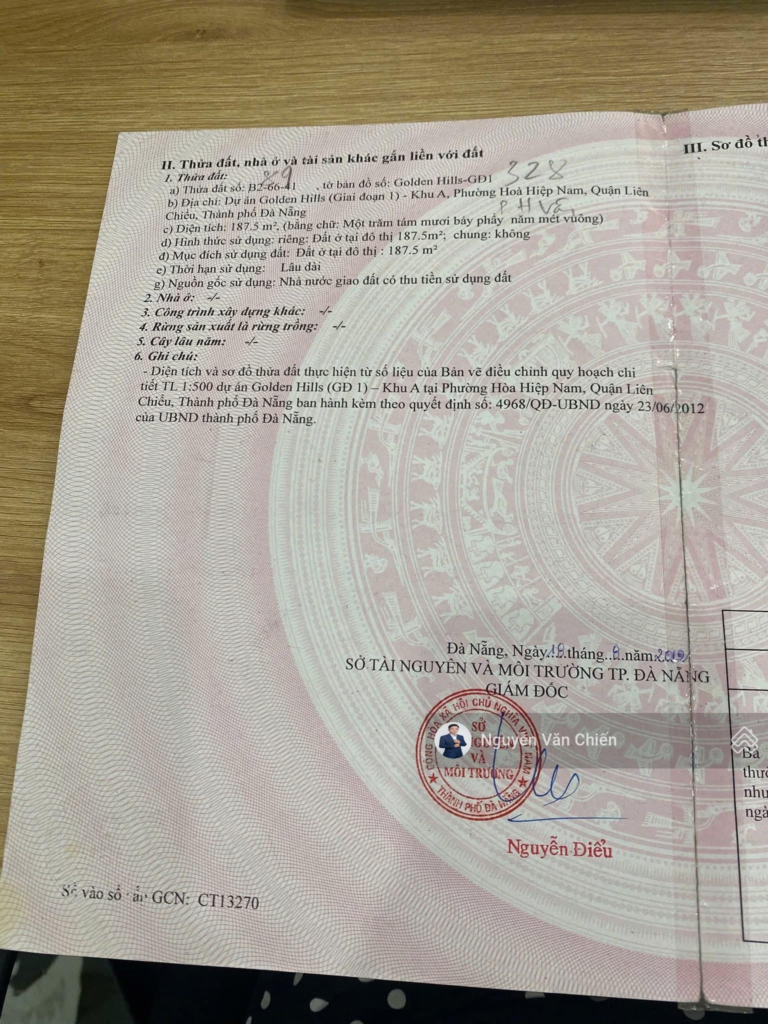 Bán lô biệt thự A1 Golden Hill Đà Nẵng 187.5m² - Hướng Đông Nam, phong thủy đẹp!