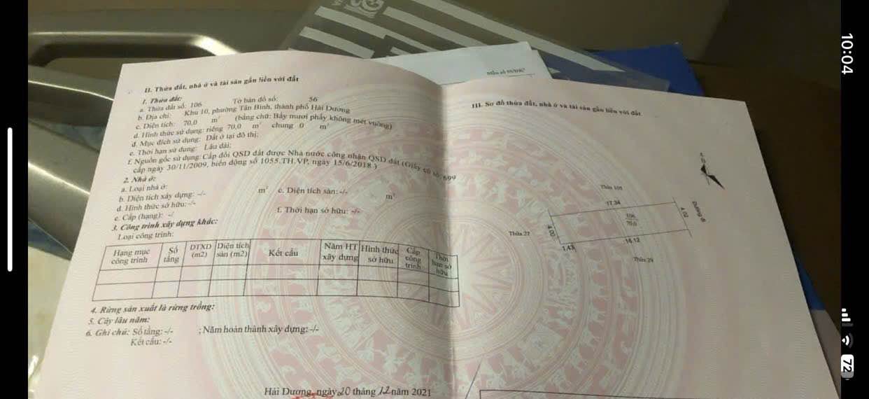 Lô đất 70m² mặt đường khu 10 Tân Bình, Hải Dương giá 3 tỷ - Pháp lý rõ ràng!