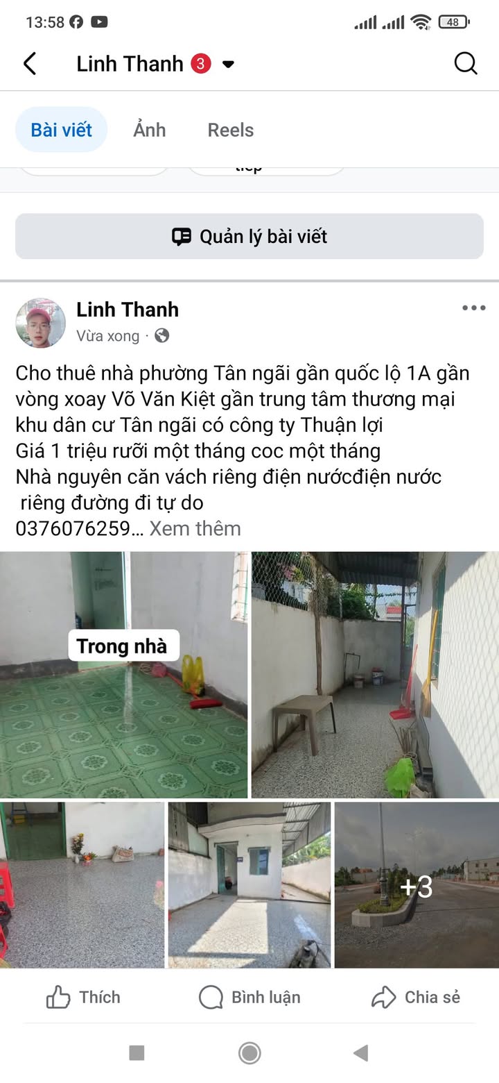 Nhà nguyên căn tại phường Tân Ngãi - Giá 1.5 triệu/tháng - Thuận tiện di chuyển!
