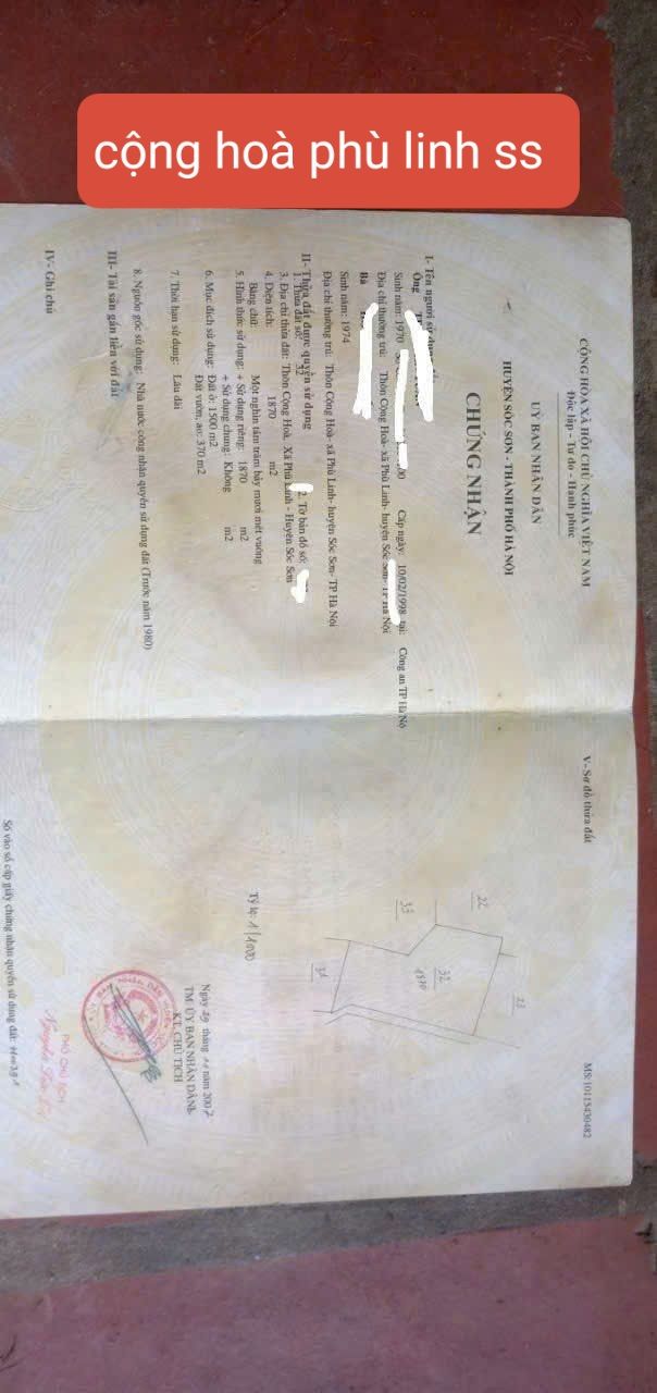 Đất nền 1870m² thôn Cộng Hòa, Phù Linh - Giá thỏa thuận hấp dẫn!