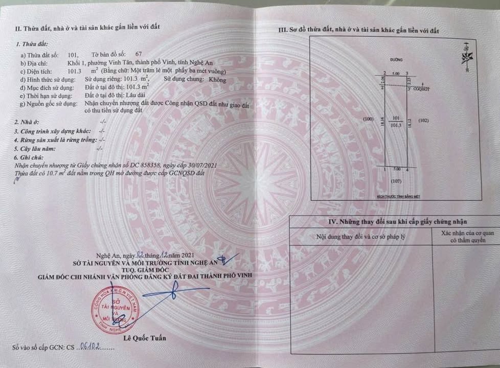 Đất nền Khối 1, phường Vinh Tân 101.3m² giá 2.68 tỷ - Vị trí đắc địa gần chợ Vinh!