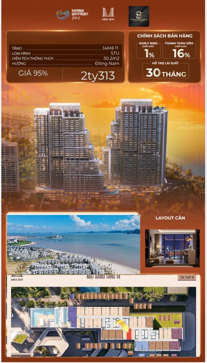 Căn hộ Aria Bay Marina Bayfront Hạ Long 30m² giá 2.313 tỷ - Cơ hội hiếm có tại Bãi Cháy!