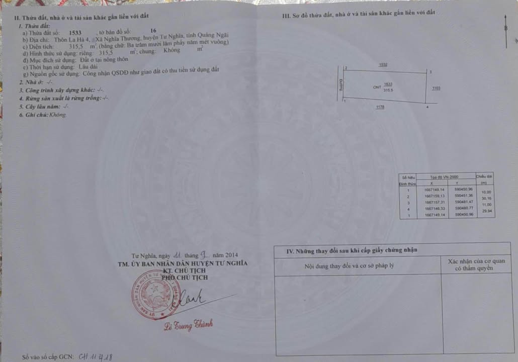 Đất ở xã Nghĩa Thương, huyện Tư Nghĩa 315m² - Sổ đỏ chính chủ, ô tô vào tận nơi!