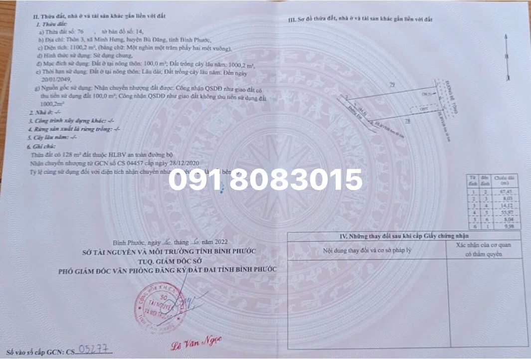 Đất thổ cư thôn 3, xã Minh Hưng, 1330m² - Đường rộng hai mặt!