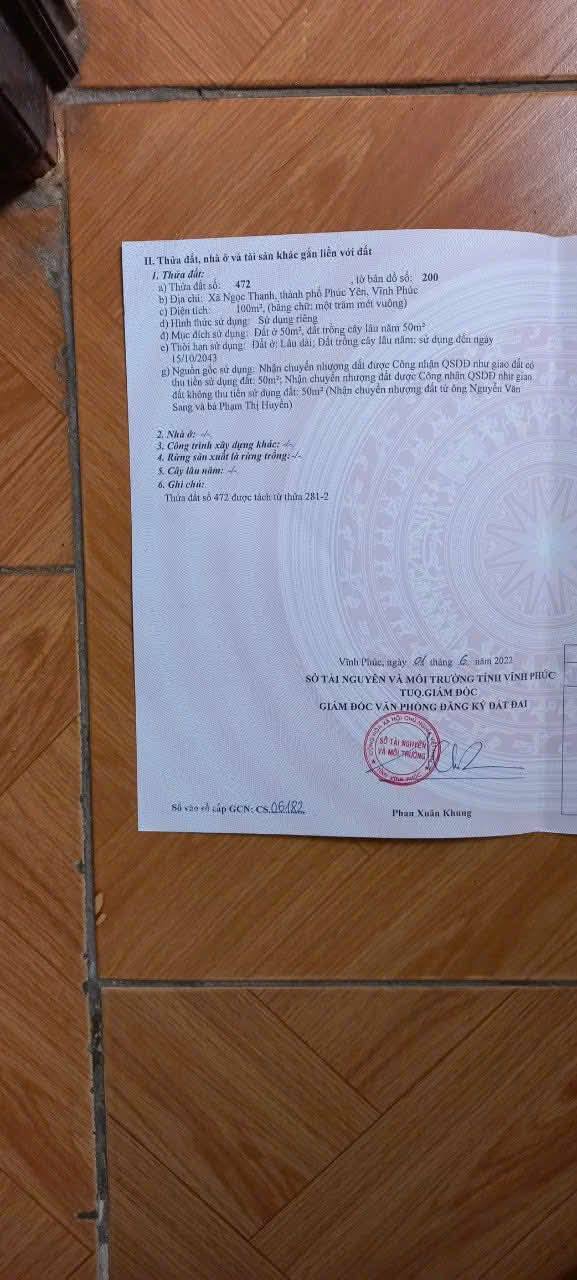 Đất nền Ngọc Thanh Phúc Yên 100m² giá 1 tỷ - Ô tô vào tận nơi!