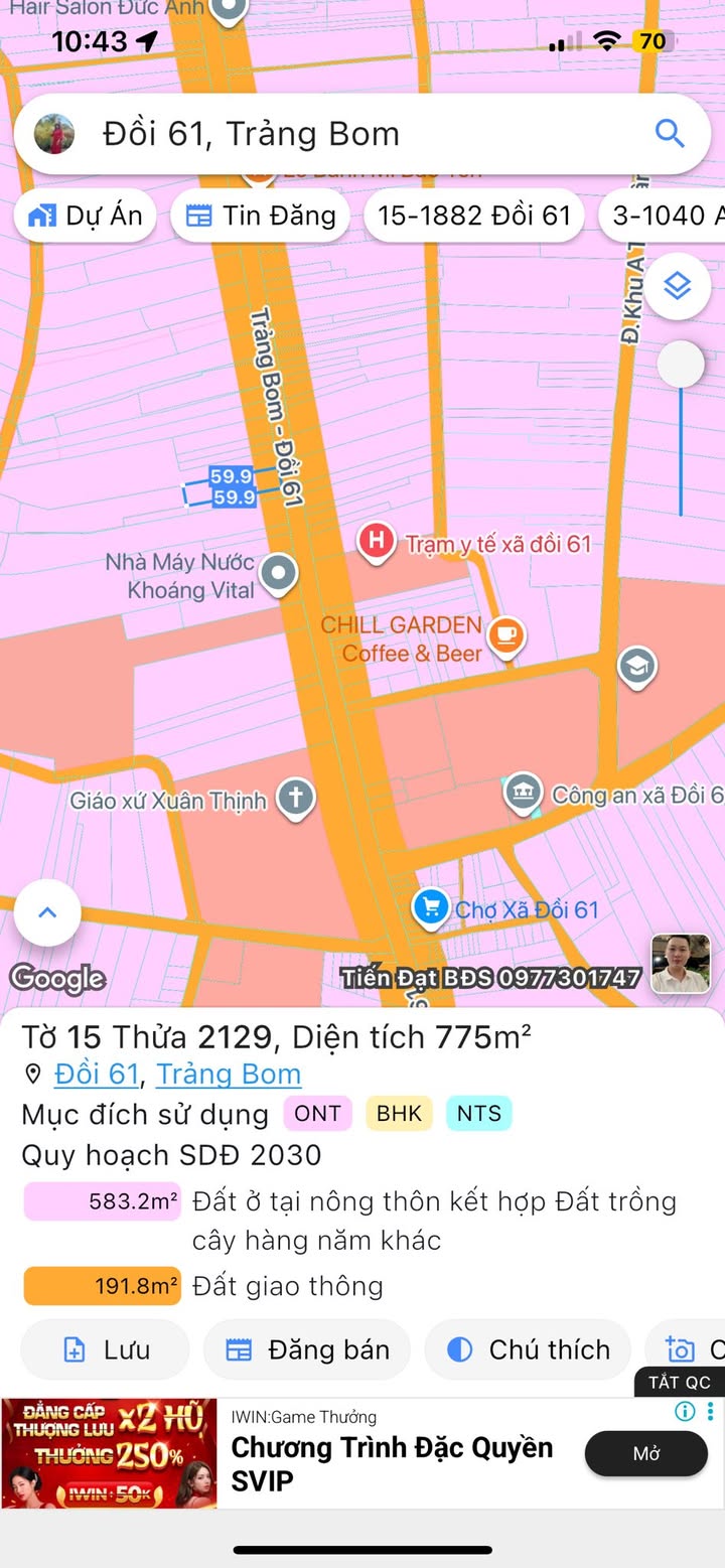 Đất mặt tiền Phùng Hưng, xã Đồi 61, 780m² - Vị trí kinh doanh sầm uất!