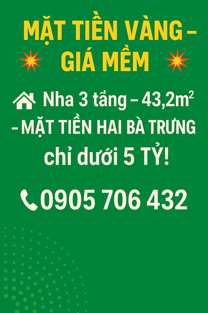 Nhà mặt tiền Hai Bà Trưng Hội An 43m² giá 5 tỷ - Cơ hội đầu tư hiếm có!
