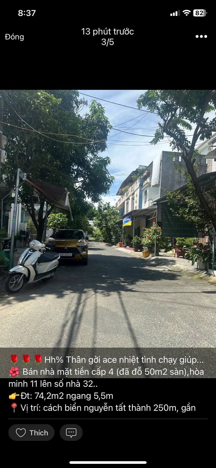 Nhà mặt tiền cấp 4 Hòa Minh 74m² giá 5.5 tỷ - Vị trí đắc địa gần biển!