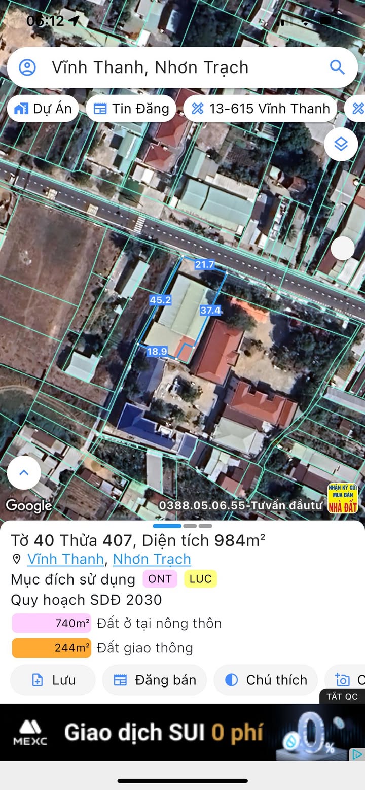 Đất nền mặt tiền Hùng Vương, xã Vĩnh Thanh, 984m² - Cơ hội đầu tư sinh lời!