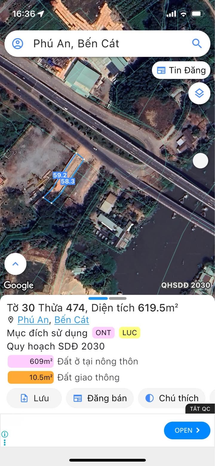 Đất nền Phú An, Bến Cát 620m² giá chỉ 5 tỷ - Cơ hội đầu tư tuyệt vời!