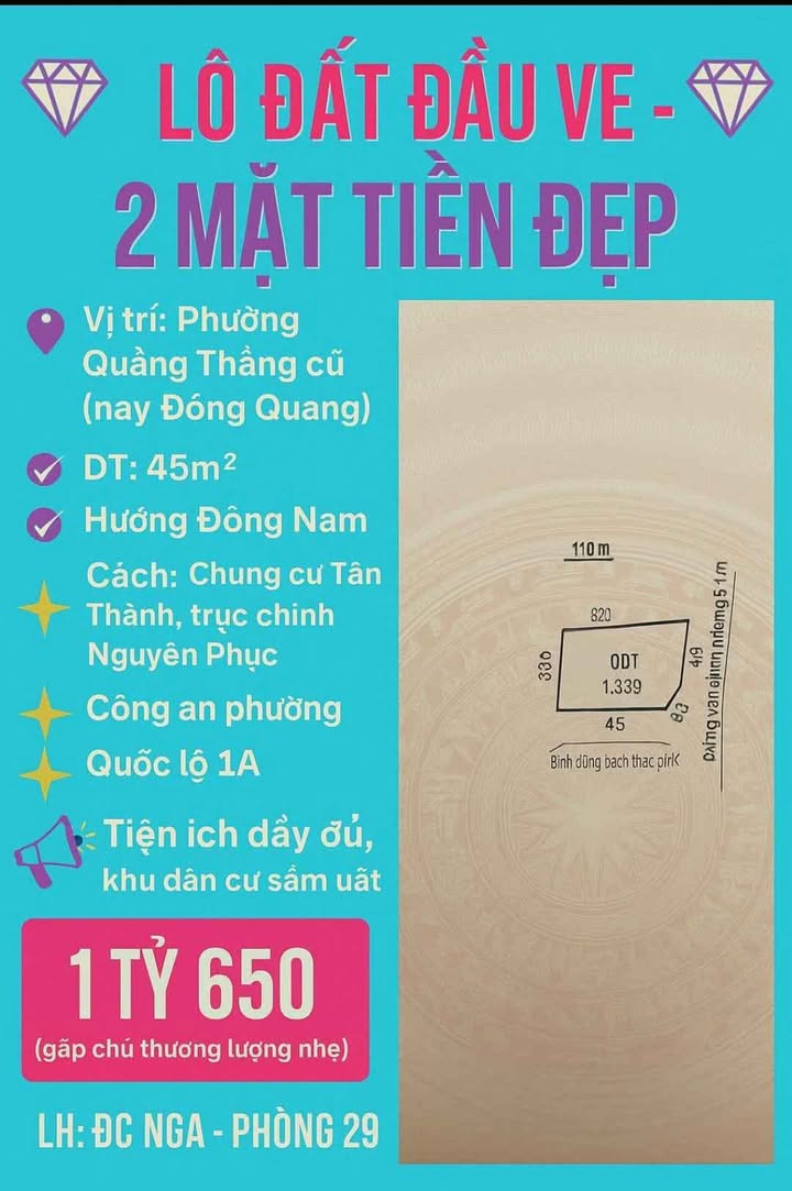 Đất nền phường Quảng Thắng 45m² giá 1 tỷ - Đầu tư sinh lời nhanh!