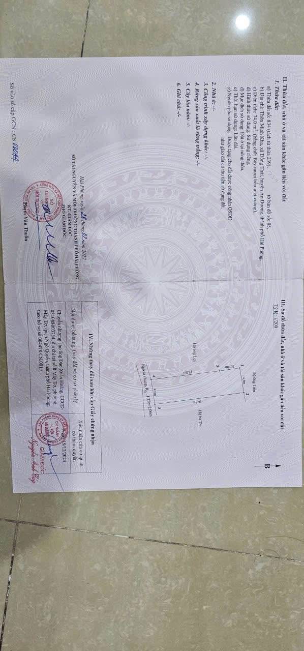 Đất nền Minh Kha, Đồng Thái, An Dương 74m² giá 1.3 tỷ - Hướng Đông, pháp lý rõ ràng!