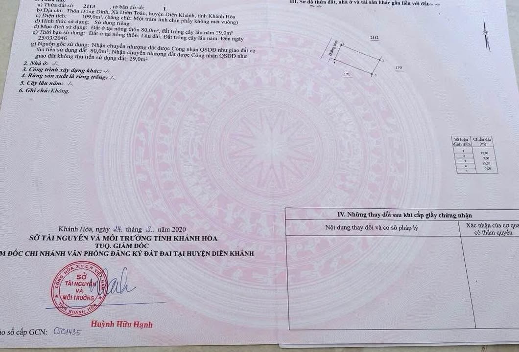 Đất nền Diên Toàn 109m² giá 1.3 tỷ - Đường bê tông rộng rãi, chính chủ!