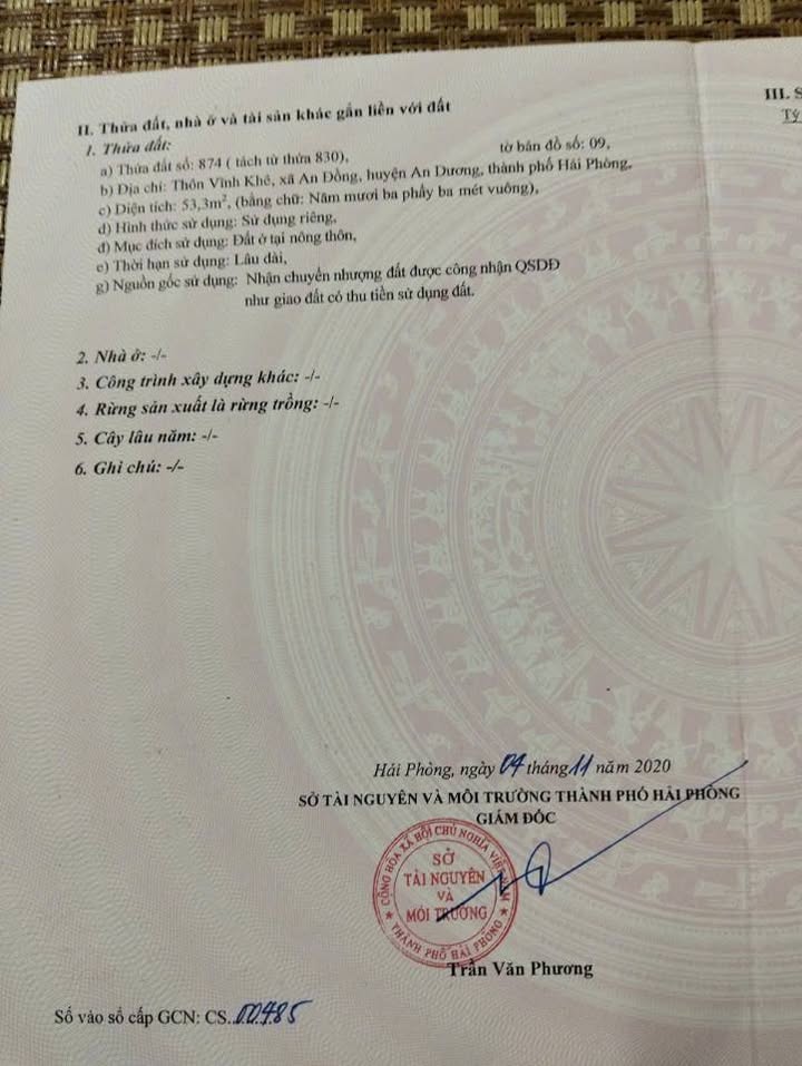 Bán đất thổ cư An Đồng, An Dương, Hải Phòng 53.3m² - Sổ đỏ chính chủ, ô tô vào tận nơi!