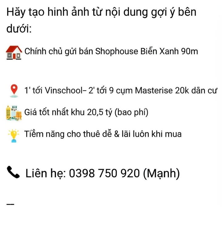 Shophouse Biển Xanh Gia Lâm 90m² giá 20,5 tỷ - Đầu tư sinh lời ngay!