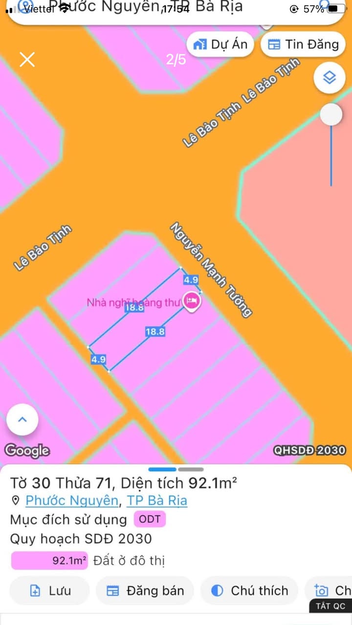 Lô đất mặt tiền Nguyễn Mạnh Tường, phường Phước Nguyên, Bà Rịa 90m² - Sổ hồng chính chủ!