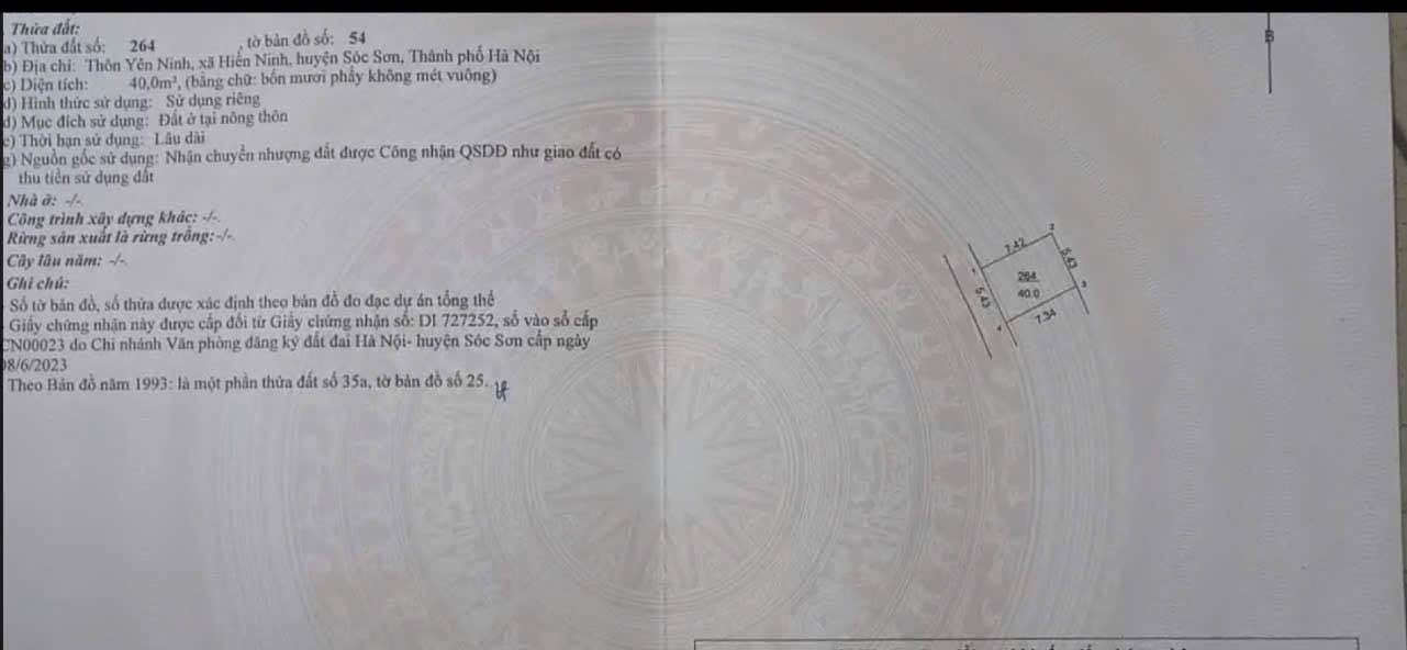 Đất thổ cư Hiền Ninh, Sóc Sơn 40m² giá chỉ 1.4 tỷ - Cơ hội đầu tư tuyệt vời!