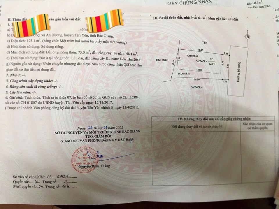 Đất nền thôn Chợ, xã An Dương, Tân Yên 123m² - Sổ đỏ chính chủ, giá tốt 650 triệu!