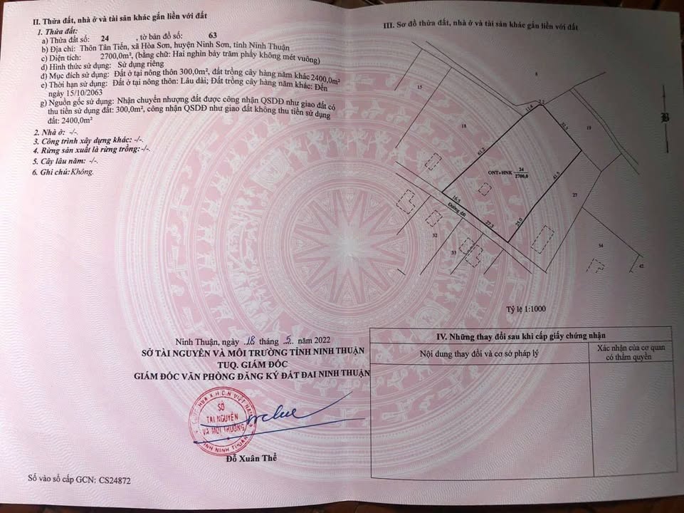 Đất thổ cư 300m² tại Hòa Sơn, Ninh Sơn, 2700m² giá 1.215 tỷ - Cơ hội đầu tư hấp dẫn!