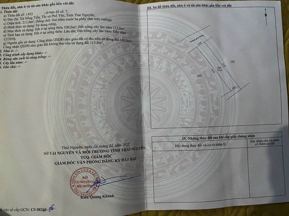 Đất nền tại khu phố Giếng, Phổ Yên, Thái Nguyên 214m² giá 1.x tỷ - Đầu tư sinh lời ngay!