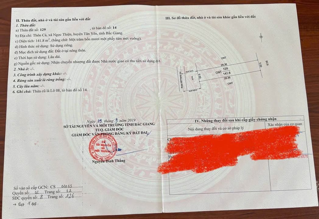 Đất thổ cư xã Ngọc Thiện, huyện Việt Yên 141m² giá 1.3 tỷ - Cơ hội đầu tư tuyệt vời!