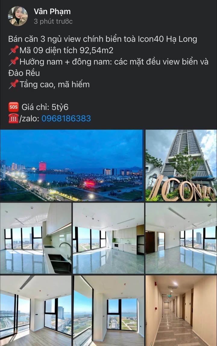 Căn hộ 3 phòng ngủ Icon40 Hạ Long 92m² giá 5.6 tỷ - View biển tuyệt đẹp!