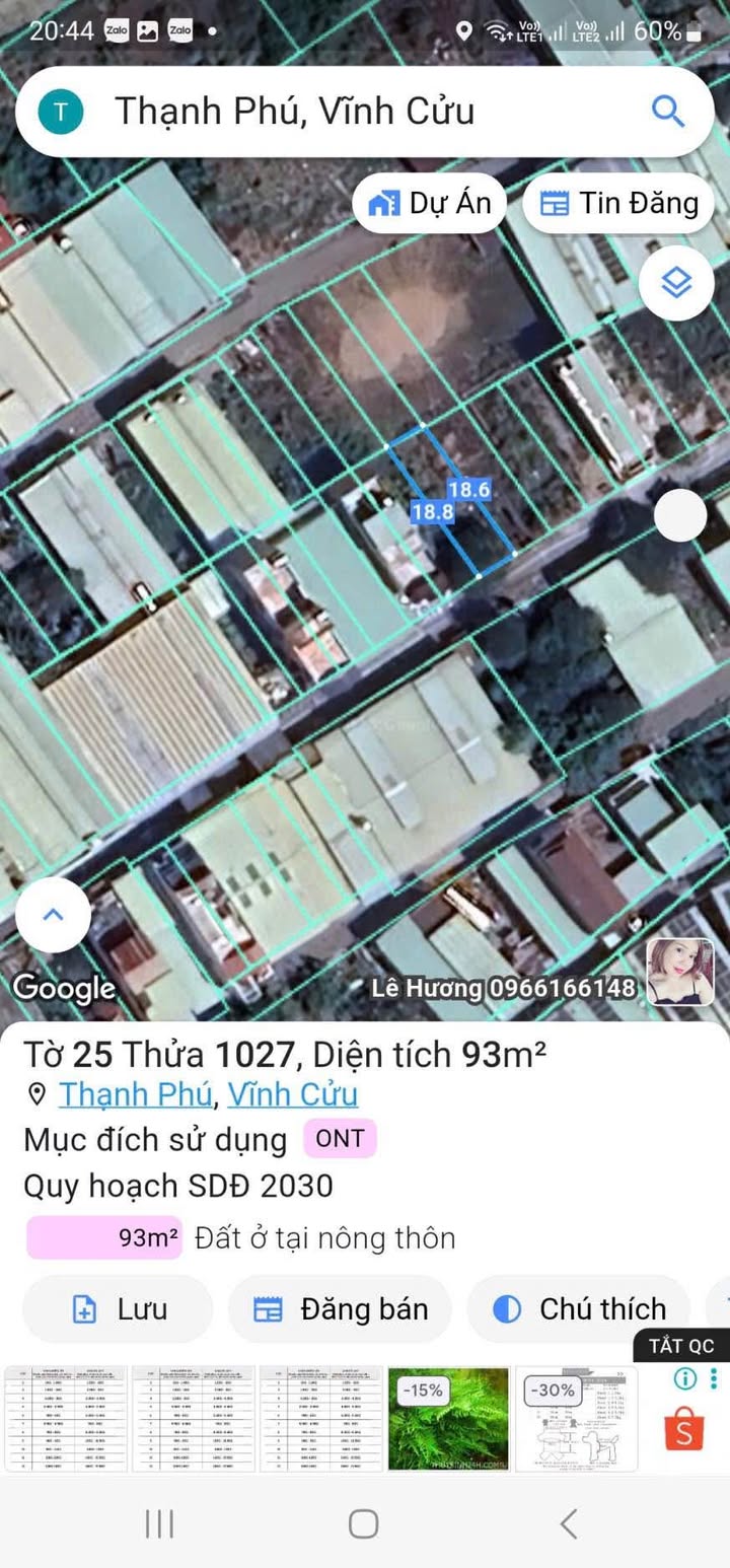 Lô đất thổ cư 93m² xã Thạnh Phú, Vĩnh Cửu - Giá chỉ 1.53 tỷ, xây dựng tự do!