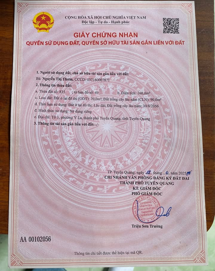 Đất thổ cư 160m² tại phường Ỷ La, Tuyên Quang - Đầu tư sinh lời ngay!