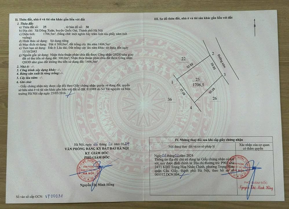 Đất thổ cư 1706m² tại Đông Xuân, Quốc Oai - Giá tốt, pháp lý rõ ràng!