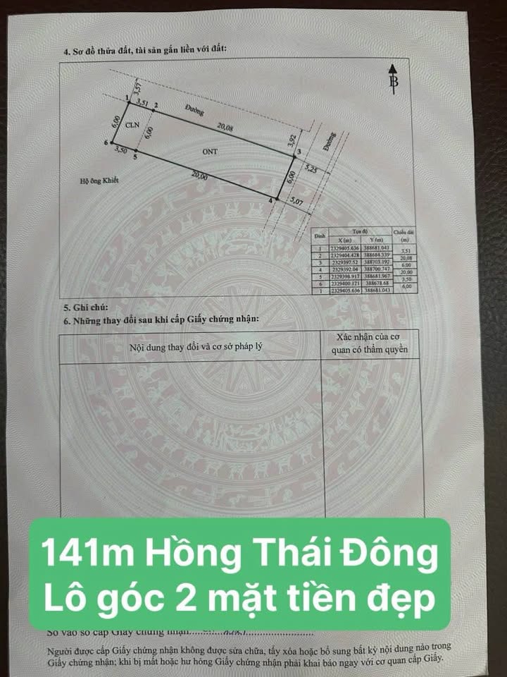 Lô góc 2 mặt tiền Thượng Thông - Hồng Thái Đông 141m² giá chỉ 8xx triệu - Đầu tư sinh lời ngay!