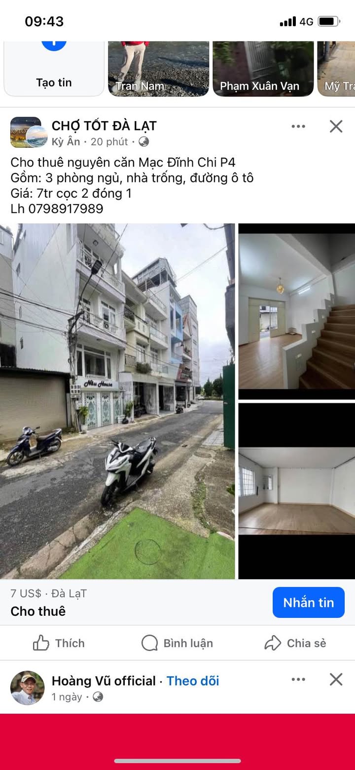 Nhà nguyên căn cho thuê đường Mạc Đĩnh Chi P4 - 3 phòng ngủ, giá 7 triệu