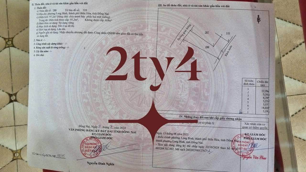 Đất thổ cư KP5 Long Bình 98m² giá 2.4 tỷ - Sổ đỏ chính chủ!