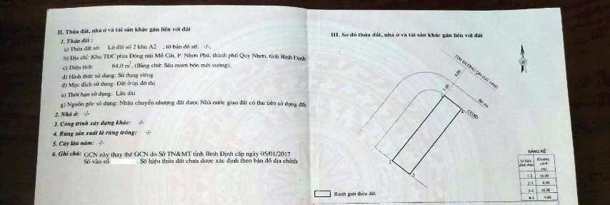 Đất nền Khu TĐC Núi Mồ Côi – Nhơn Phú, Quy Nhơn 64m² giá 1.9 tỷ - Đầu tư sinh lời cao!