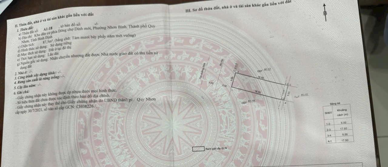 Đất nền dự án 2 lô liền kề Nguyễn Diêu, Quy Nhơn 87,5m² - Đầu tư sinh lời ngay!