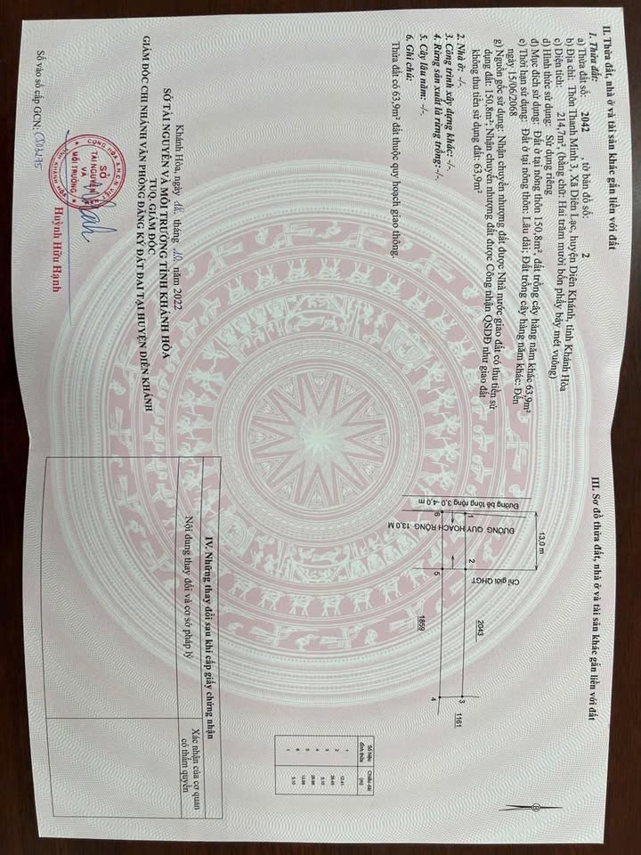 Đất thổ cư Diên Lạc, Diên Khánh 214m² giá 1.4 tỷ - Vị trí tiềm năng!