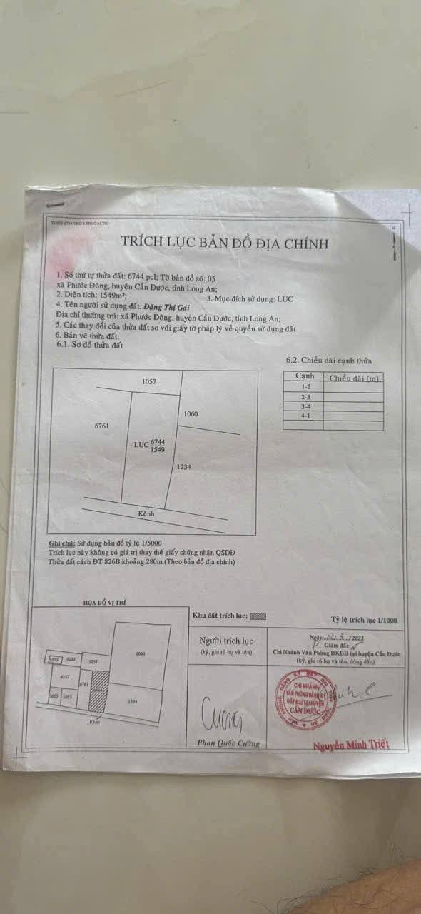 Đất nền 1500m² tại Ấp 6, Xã Phước Đông, Cần Đước chỉ 1.6 tỷ - Đầu tư sinh lời!